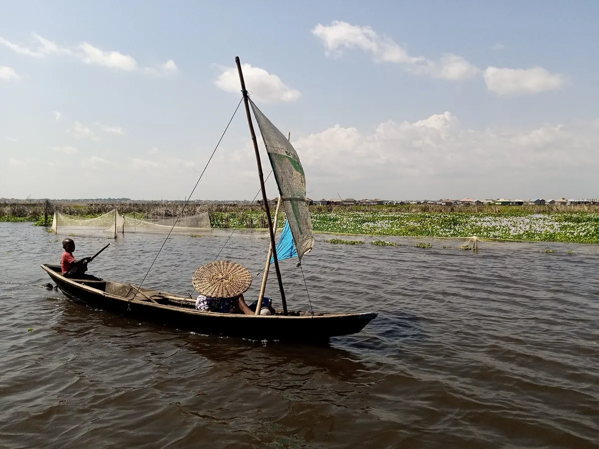 Traditional sailing pirogue near Ganvie, Benin