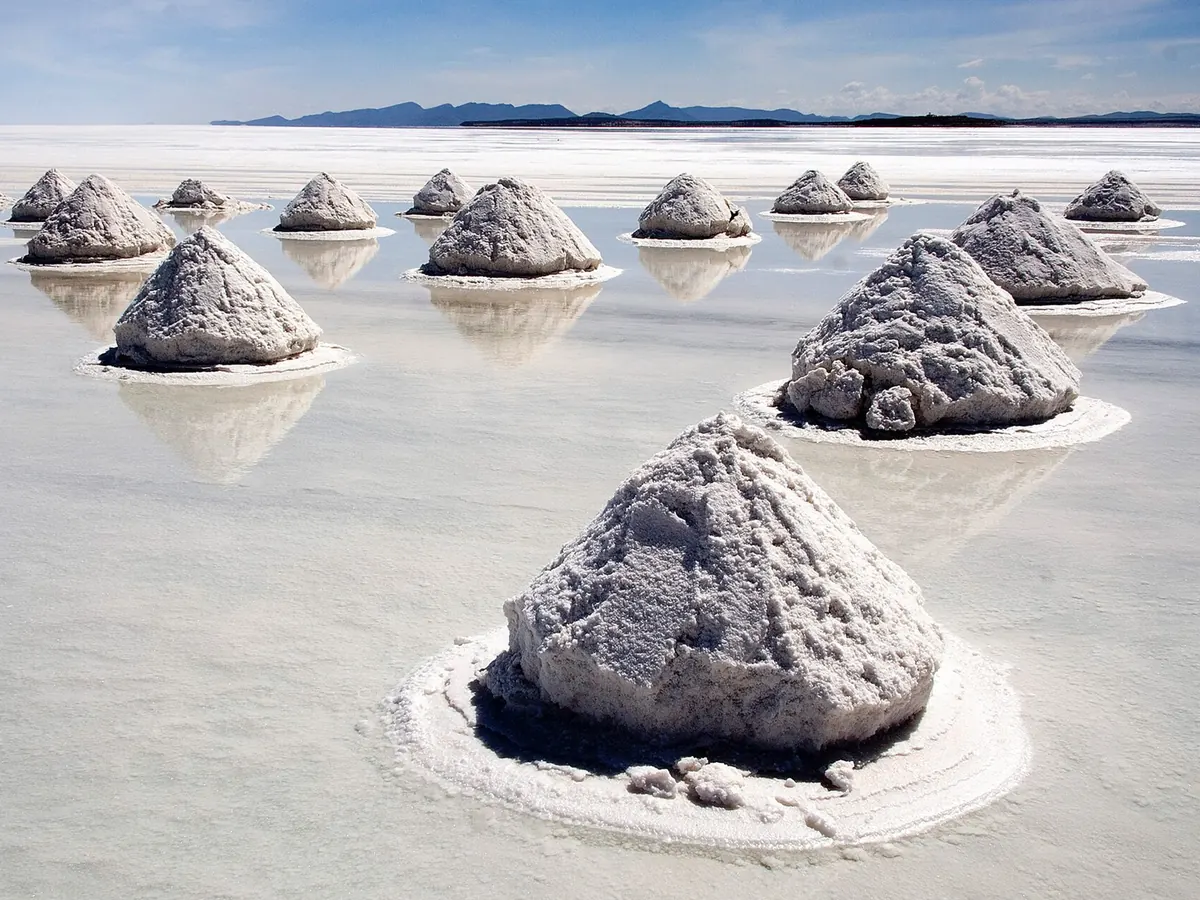 Salt piles on the Salar de Uyuni, Bolivia