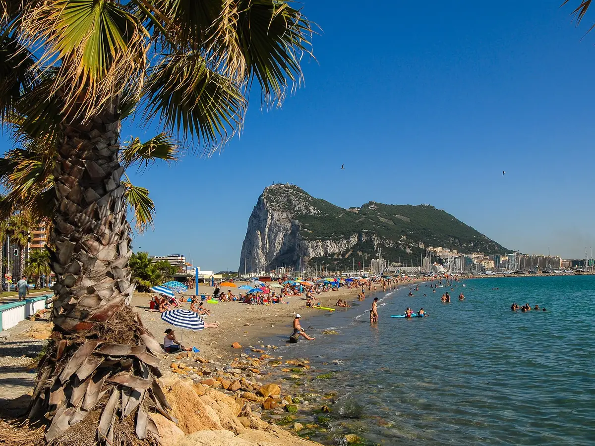 Rock of Gibraltar seen from the beach