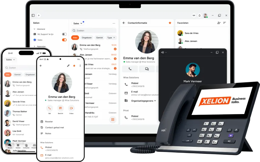 Cloud telefonie op telefoon, laptop en bureautoestel